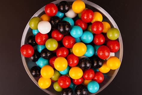 Multicolored Round Candies Close Up On Black Template Catalog In 2020
