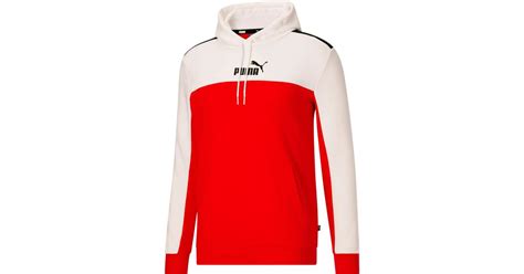 puma essentials block hoodie in red for men lyst