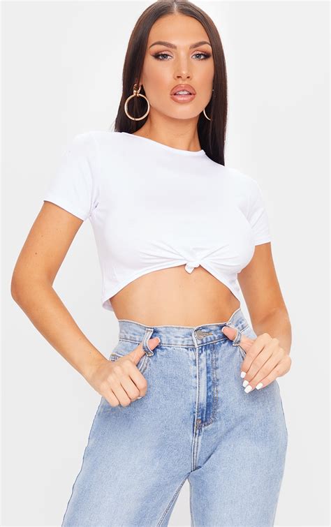 white knot front cropped t shirt prettylittlething il