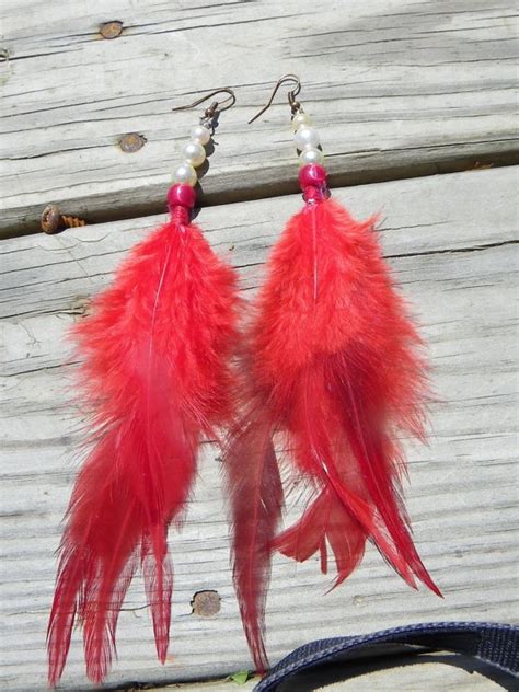 Red Feather Earrings By Jamiewithtwins On Etsy Feather Earrings Red Feather Etsy