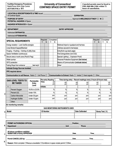 Fillable Confined Space Entry Permit Printable Pdf Download