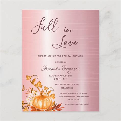 Fall In Love Pumpkin Bridal Shower Invitation Postcard Zazzle