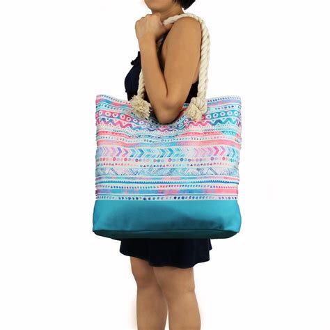 Water Resistant Beach Bag Boho Canvas Beach Tote With Rope Etsy