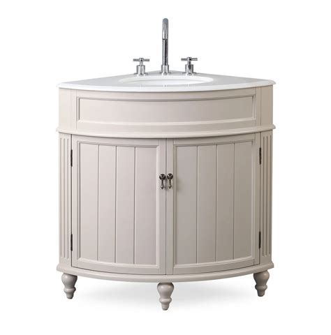24 Taupe Modern Corner Bathroom Vanity With White Marble Top