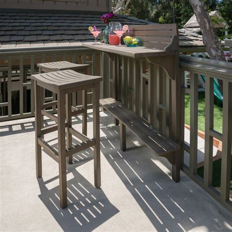 Noble House Gray 3 Piece Wood Rectangular Outdoor Balcony Bar Set 41538