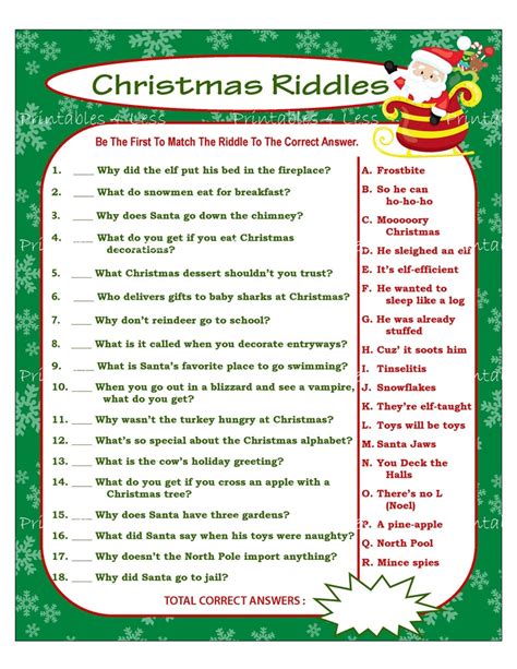 Christmas Riddles Christmas Party Game Holiday Party Game