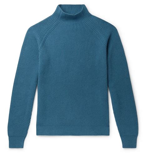 Blue Ribbed Baby Cashmere Mock Neck Sweater Loro Piana Tom Ford T