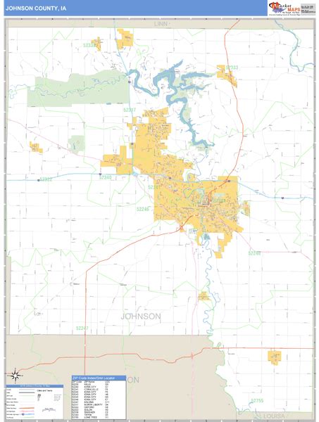 Johnson County Iowa Zip Code Wall Map