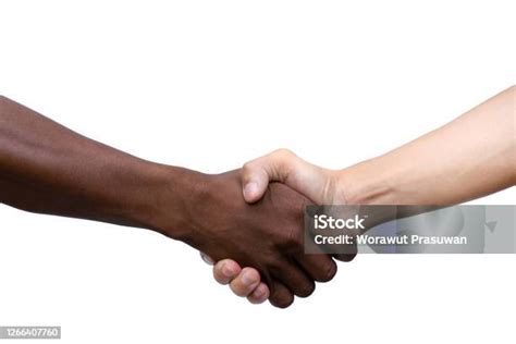 African And American Shaking Hands Isolated On White Background With