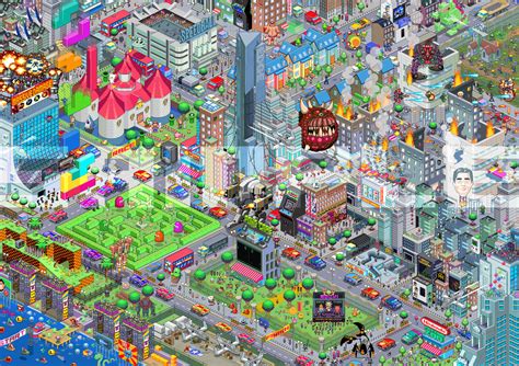 Pixel city enormous megapolis for the wicked. This is old, but it's cool: Gaming City Pixel Art : gaming