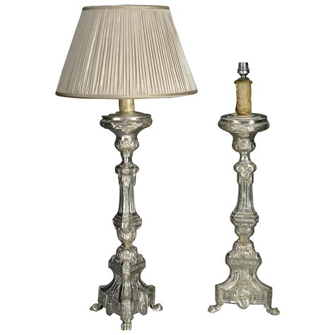 Pair Of Silver Gilt Baroque Carved Wood Candlestick Lamps At 1stdibs