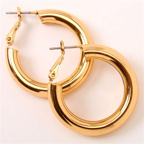 Gold 30mm Tube Hoop Earrings Claires