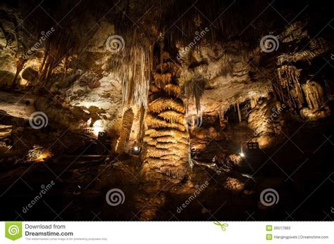 Big Stalagmite Column Formations In The Cave Stock Image Image Of