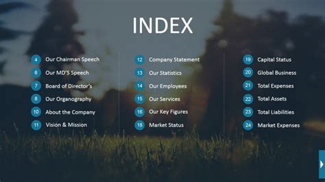 Our free powerpoint slides are designed based on our premium users download trends and our audience suggestions. Index Slide PowerPoint Templates - SlideModel
