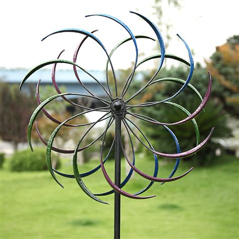 Jaxpety Metal Kinetic Rainbow Wind Spinner Yard Art Double Spiral