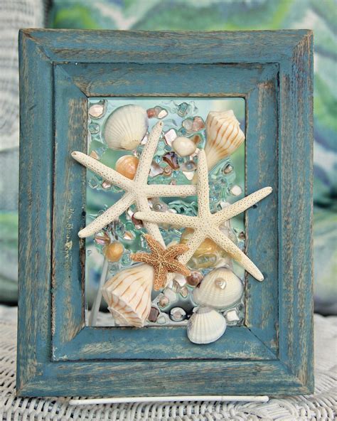 Sea Glass Art With Starfish Seashell Art Beach Home