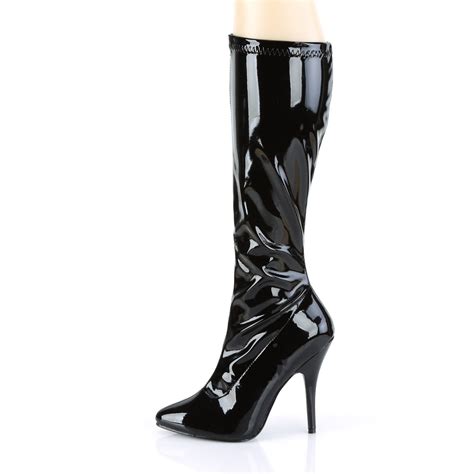 Pleaser Seduce 2000 Black Stretch Patent Knee High Boots