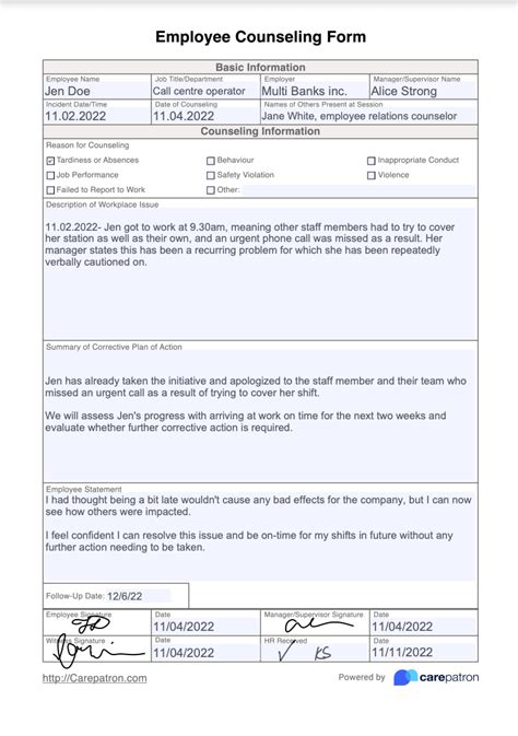 Employee Counseling Form And Template Free Pdf Download