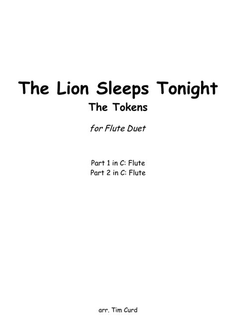 The Lion Sleeps Tonight Sheet Music Tokens Flute Duet