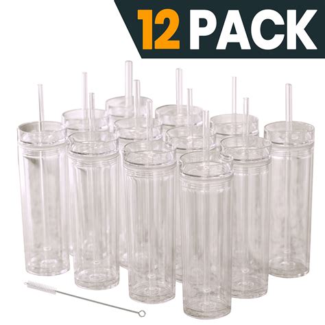 12 Clear Acrylic Tumblers With Lids And Straws Skinny 16oz Double Wall Clear 669439455531 Ebay