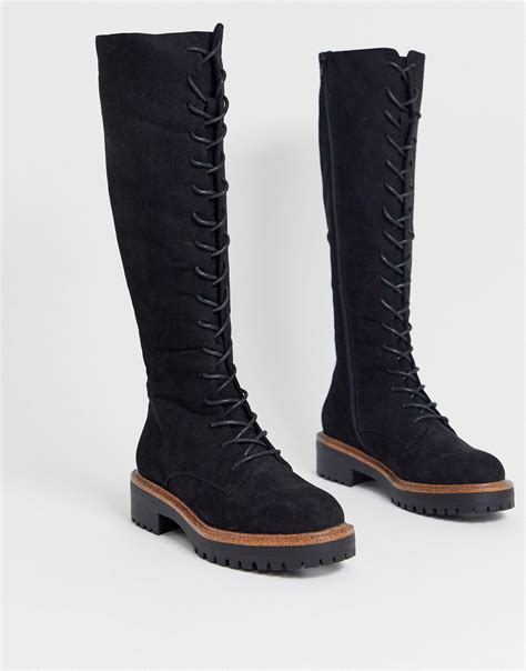 asos courtney chunky lace up knee high boots in black lyst