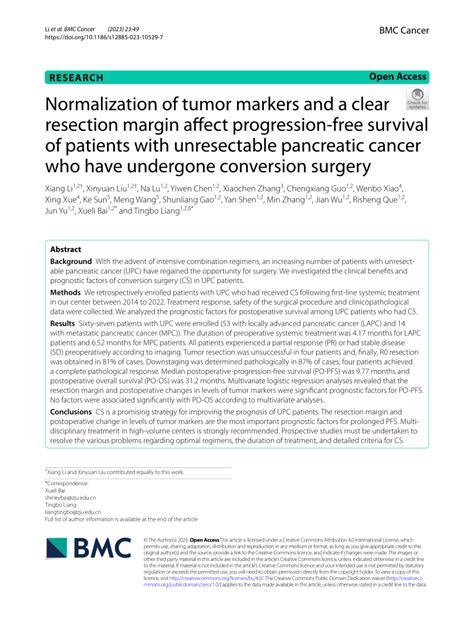 Pdf Normalization Of Tumor Markers And A Clear Resection Margin