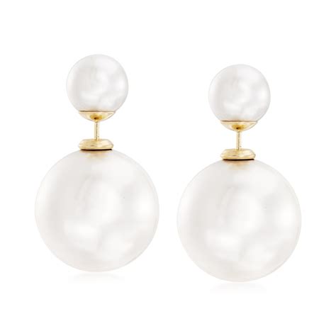 8 16mm Shell Pearl Front Back Earrings In 14kt Yellow Gold Ross Simons