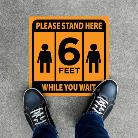 Please Stand Here While You Wait Floor Decal 17x17 Inch Trophy Depot