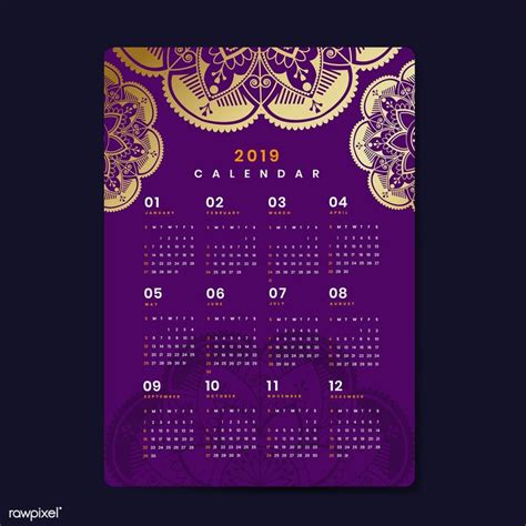Mandala Calendar 2019 Vector Poster Free Image By