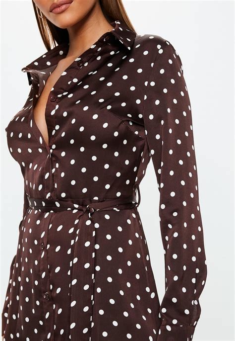 brown-polka-dot-tie-belt-midi-shirt-dress-missguided