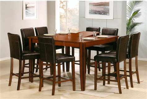 counter height square pub table classic wood dining furniture set with black leather parsons