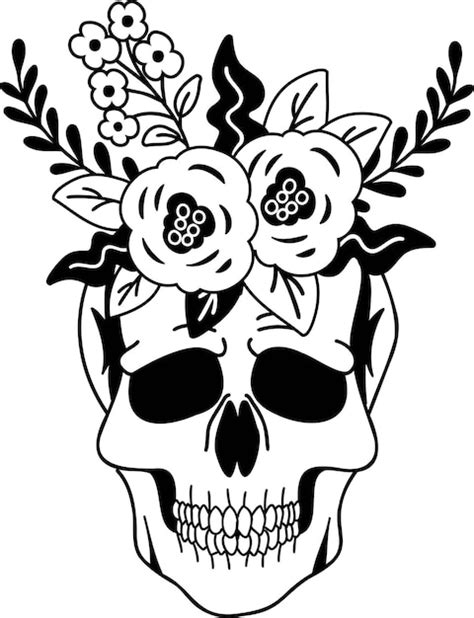 Premium Vector Hand Drawn Skull And Flowers Illustration