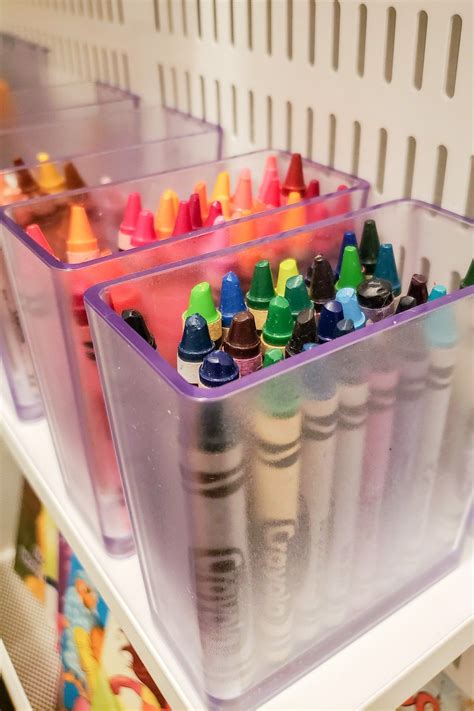 Crayons in Elfa Storage | Crayon storage, Small closet storage, Marker storage