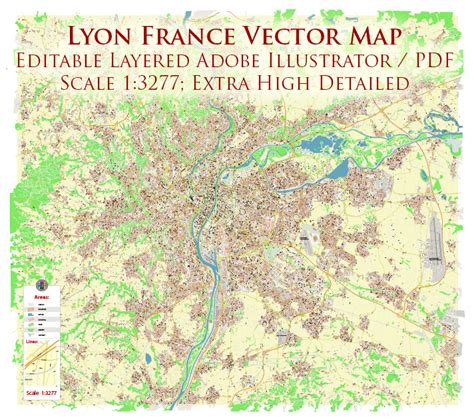 Lyon France City Vector Map Exact High Detailed Editable Adobe