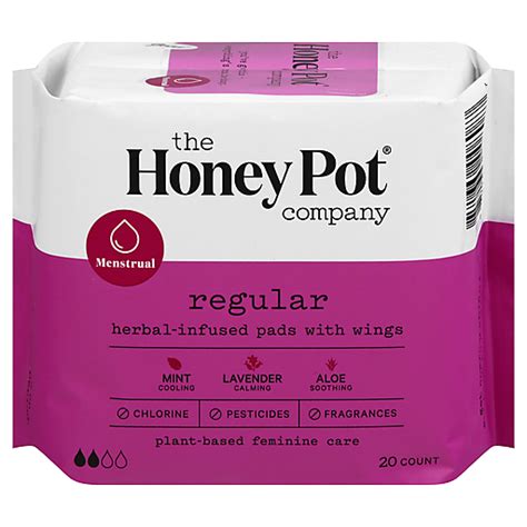 The Honey Pot Menstrual Regular With Wings Herbal Infused Pads 20 Ea
