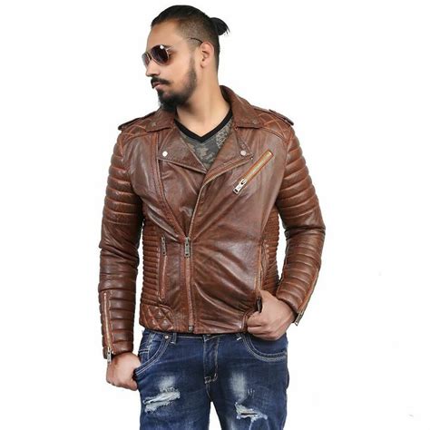 Please click here for size guidance. Top Quality Original Mens Brown Double Rider Jacket | H&B