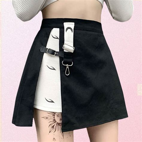 Harajuku Style High Waist Mini Skirt With Belt Goth Aesthetic Shop