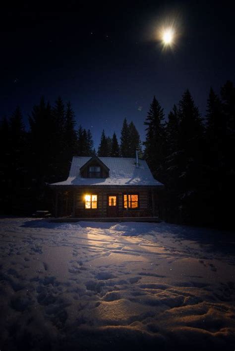 Cabin In A Blanket Of Snow On A Moonlit Night Enchanted Forest