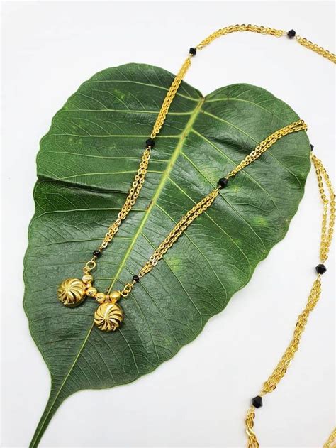 Womens Pride Mangalsutra Golden 2 Vati Tanmaniya Pendant Black Bead