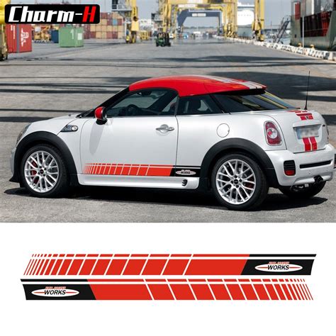 A Pair Black Red Side Skirt Racing Stripes Graphics Decal Sticker For