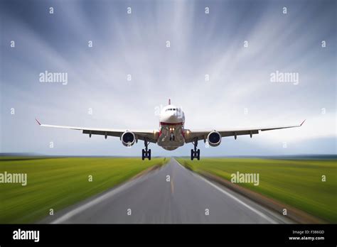 Big Jet Plane Taking Off Runway With Motion Take Stock Photo Alamy