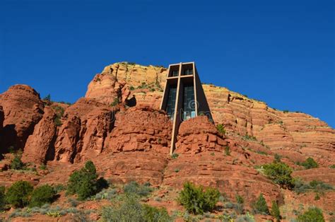 Beautiful Catholic Church On Red Rock Cliff In Arizona Stock Image