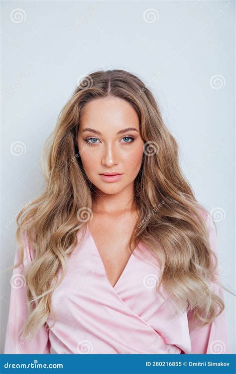 Portrait Of A Beautiful Blonde Woman In A Pink Dress Stock Image Image Of Glamour Hair 280216855