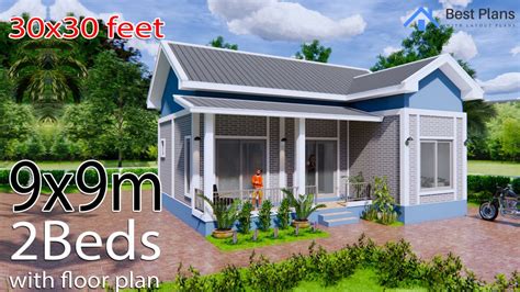 House Plans 9x9 Meters 30x30 Feet 2 Bedrooms Gable Roof