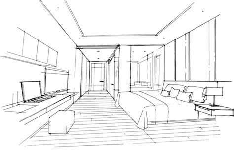 Dormitorio de dibujo lineal diseño moderno ilustración vectorial d Vector Premium