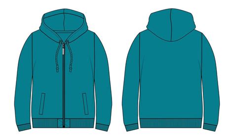 Long Sleeve Hoodie Technical Fashion Flat Sketch Vector Illustration