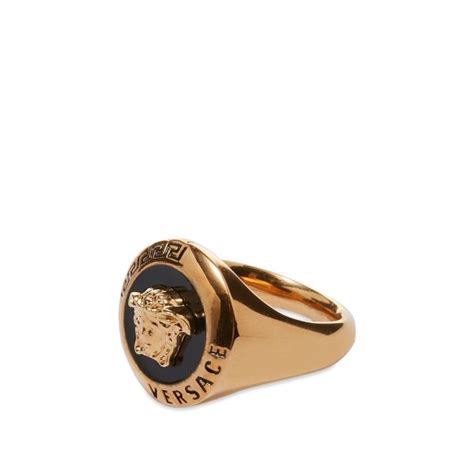 Versace Logo Medusa Signet Ring Black And Gold End Es