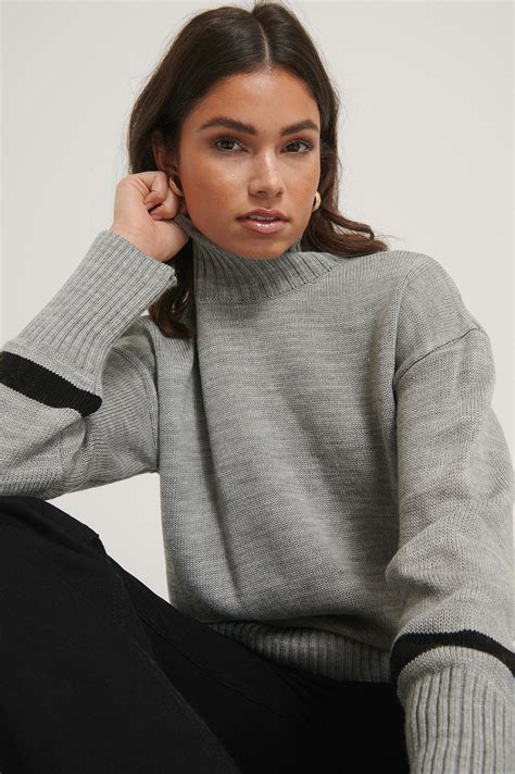 Sleeve Detail High Neck Sweater Grey Na Kd