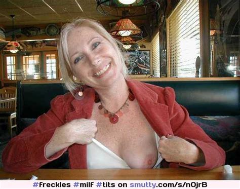 Milf Tits Boobs Flashing Public Restaurant Freckles Smutty Com