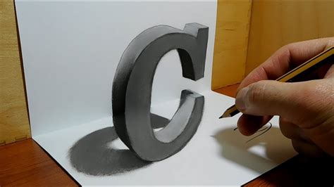 3d Trick Art On Paper Letter C Optical Illusion Youtube